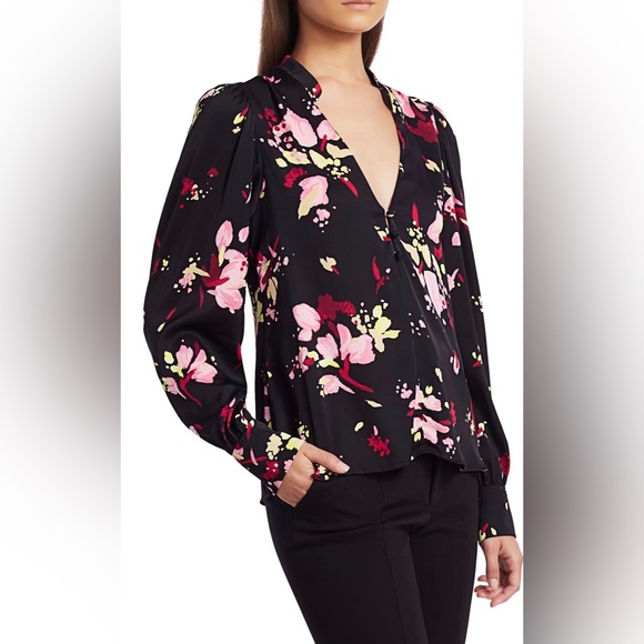 A.L.C. Tops - A.L.C. Rivera silk floral blouse in black and pink.